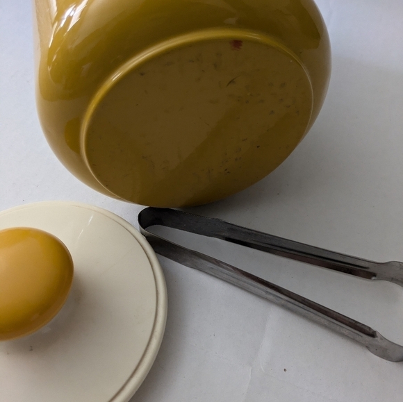 Vintage MCM Kromex ice bucket. Yellow with mod flowers. Tongs included. - Picture 4 of 8